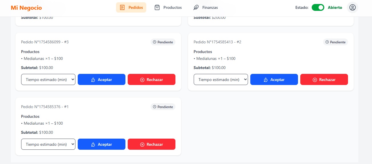 Panel de control para negocios